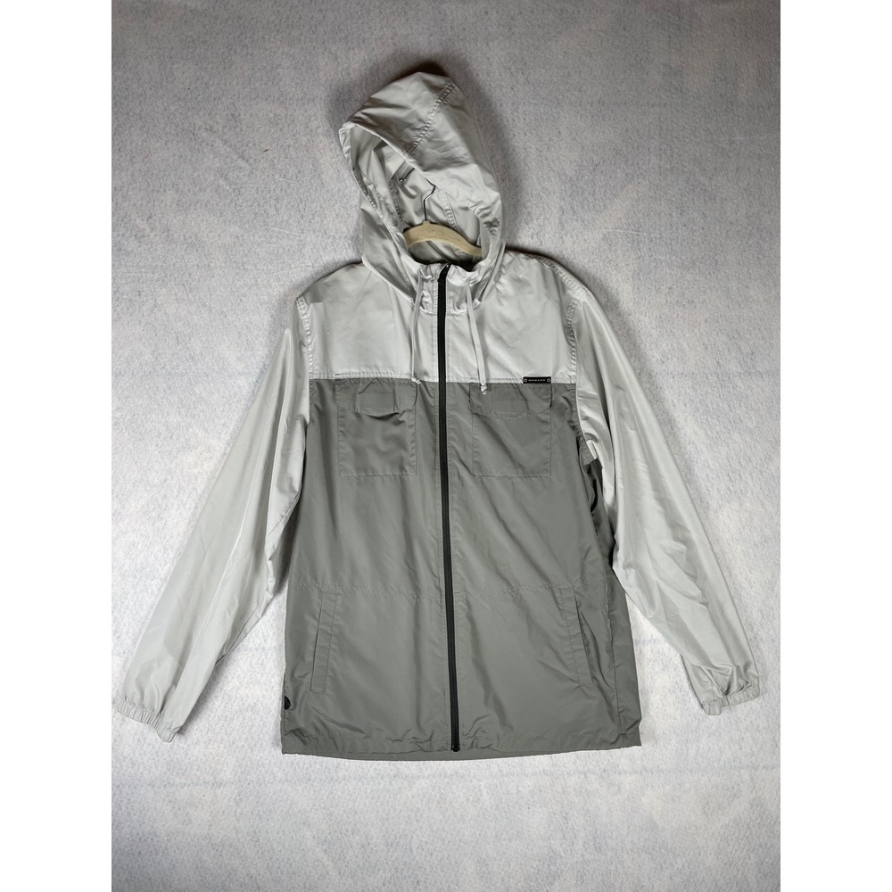 Oakley Mens Grey Colorblock‎ Hooded Windbreaker Jacket Full Zip Size Large